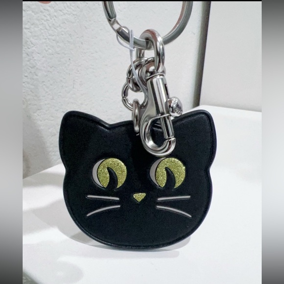 COACH Black Cat Purse Bag Charm Keychain Supple Sleek Leather CX145 NEW Tags NWT - Picture 2 of 5